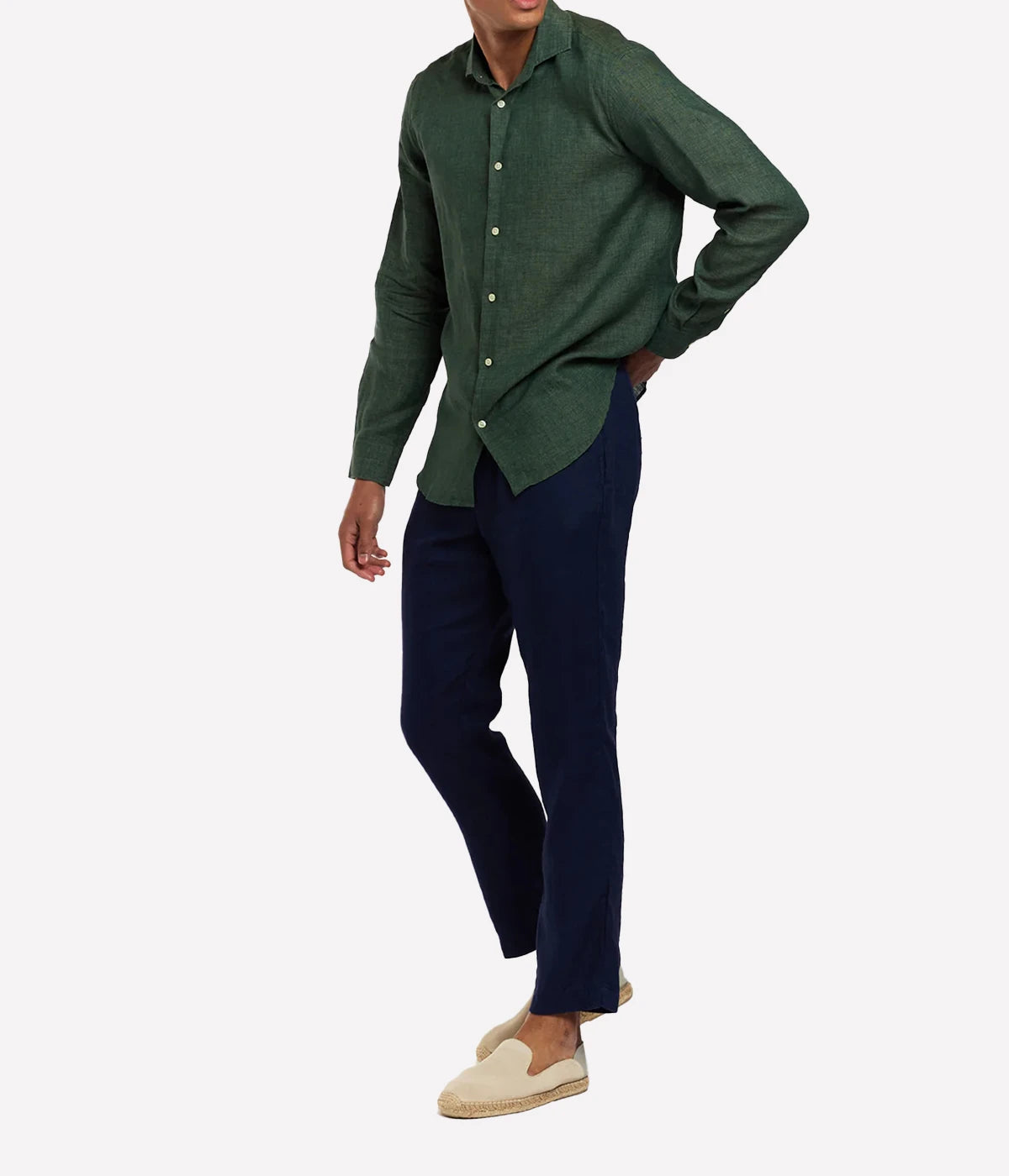 Antonio Linen Long Sleeve Shirt in Vineyard Green