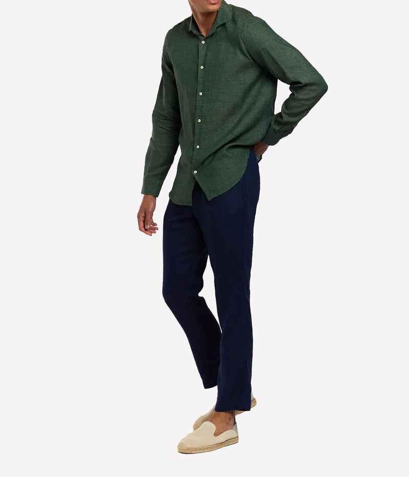 Antonio Linen Long Sleeve Shirt in Vineyard Green