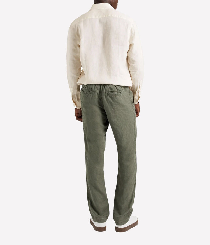 Back view of the Antonio Long Sleeve Linen Shirt by Frescobol Carioca, highlighting the lightweight, breathable fine Italian linen fabric. This classic men's linen shirt combines relaxed tailoring and timeless sophistication, ideal for polished, effortless dressing.