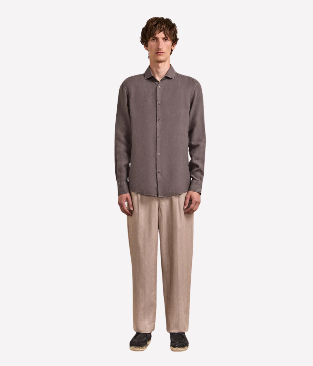 Antonio Linen Long Sleeve Shirt in Cedar Grey