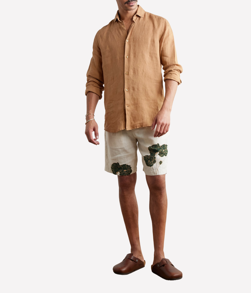 Antonio Linen Long Sleeve Shirt in Pale Copper