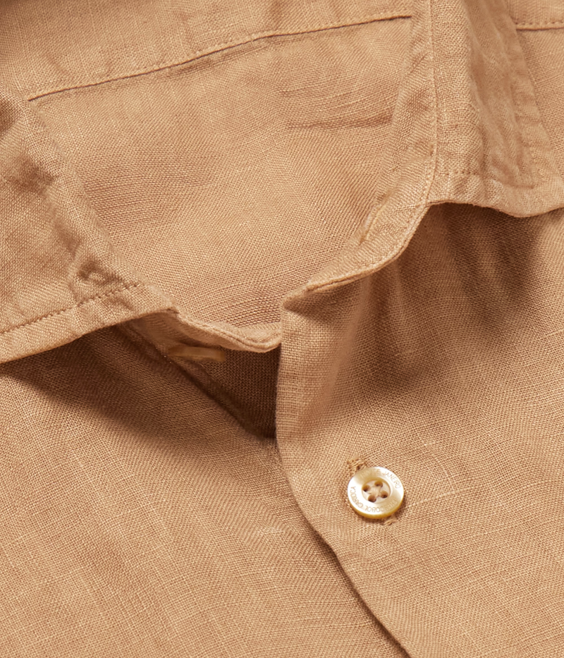 Antonio Linen Long Sleeve Shirt in Pale Copper
