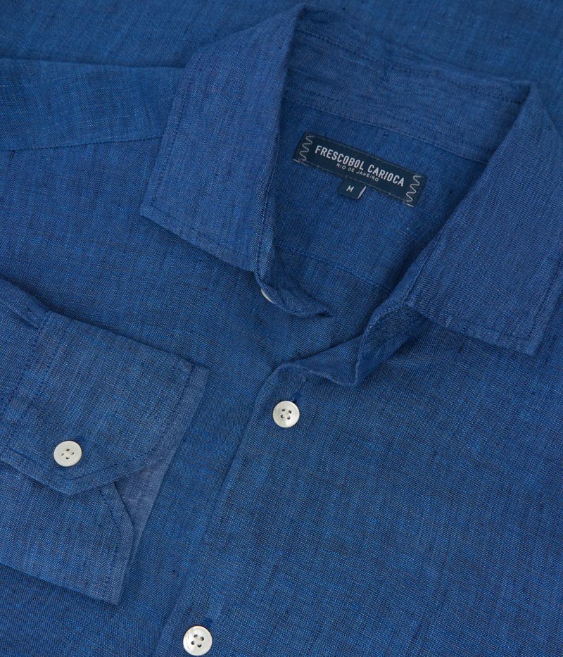 Antonio Linen Long Sleeve Shirt in Navy Blue