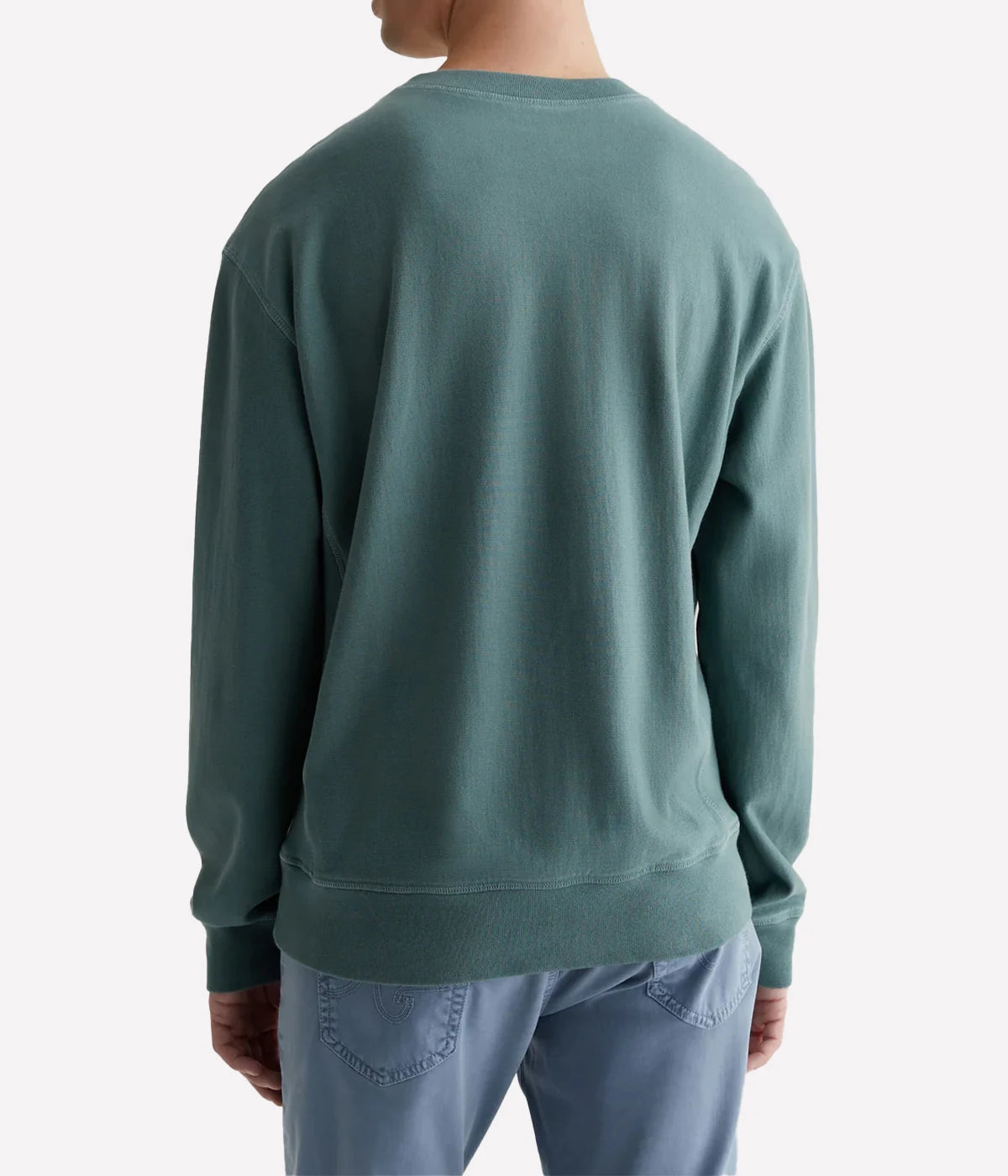 Arc Panelled Sweatshirt in relaxed fit, made from 100% cotton Essential Luxe Terry, featuring sulfur-dyed faded green colour, ribbed side panels, and overlock stitching
