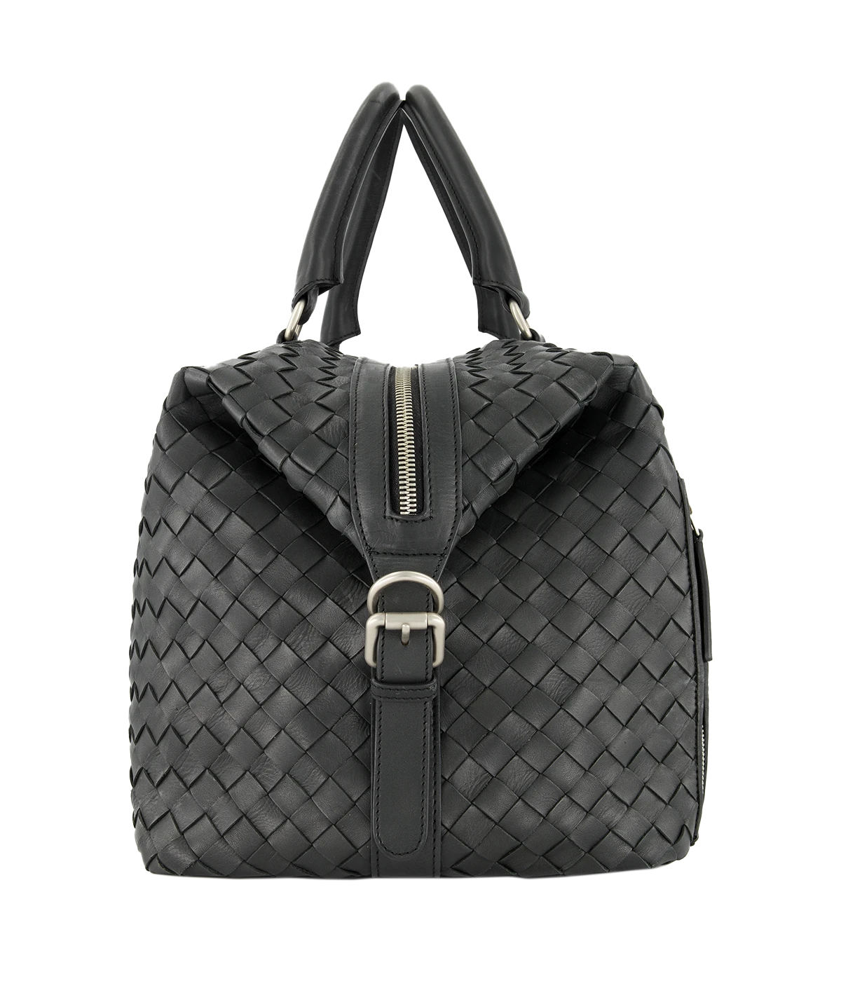 Leather Armor 019 Travel Bag with top handles, adjustable shoulder strap, side buckles, and side zipper pocket for travel essentials.