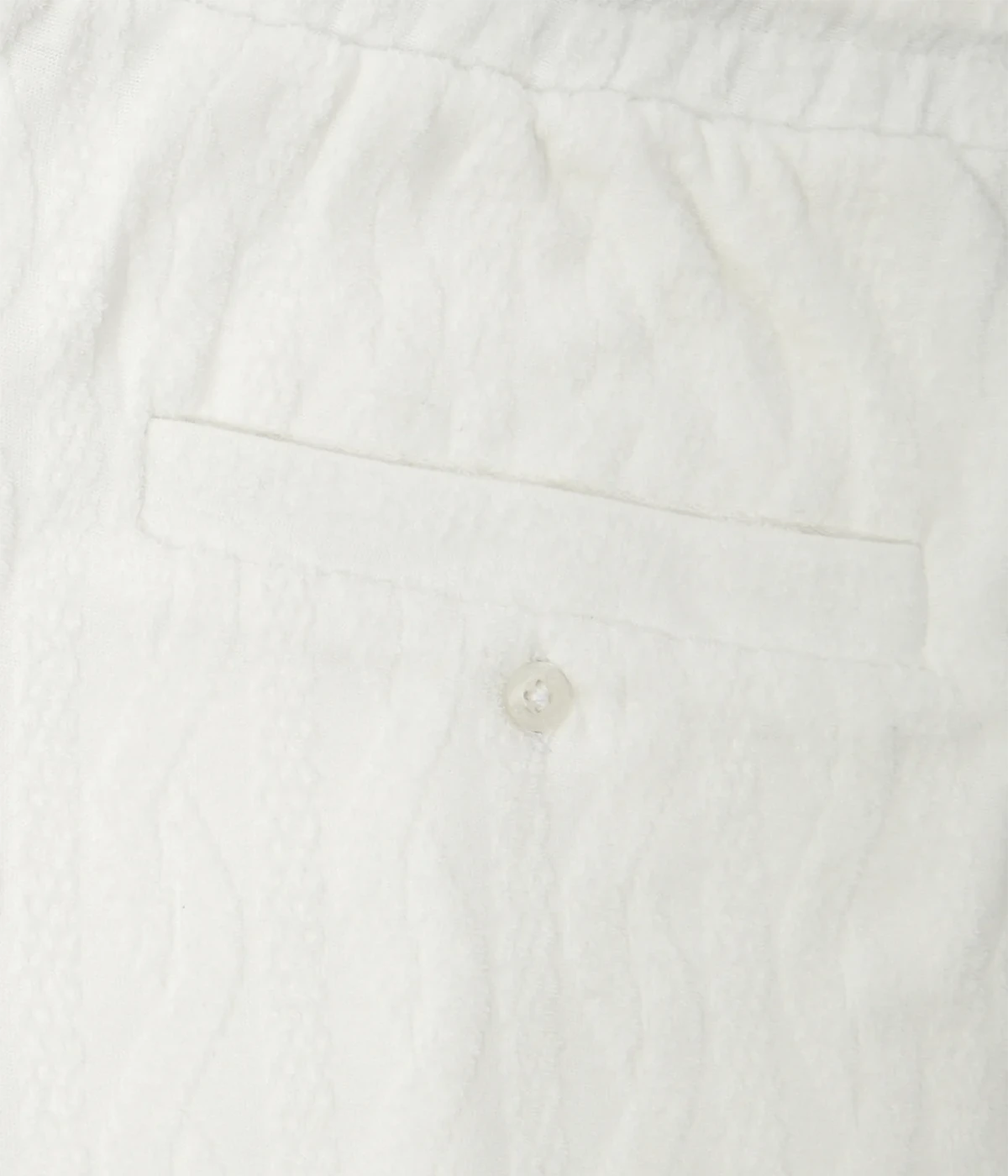 Men’s lightweight jacquard terry shorts in cotton-blend with elasticated drawstring waist, zip-fly, side pockets, and relaxed fit for summer loungewear.