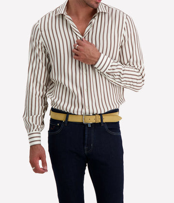 brown and cream striped silk shirt by Lardini, perfect for cool comfort.