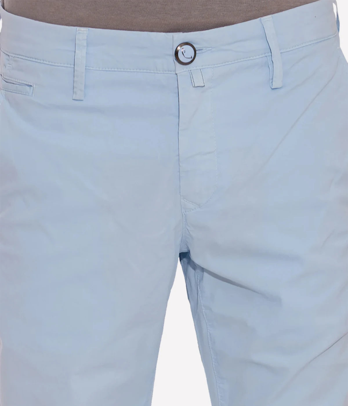 Bobby Slim Fit Trousers by Jacob Cohen, featuring a tailored slim fit, low rise, and ruthenium-finished button. These trousers include slant pockets, a welt pocket, welt back pockets with button closures, and embroidered style name and founder quote at the internal placket. Each pair comes with a paisley-print bandana.