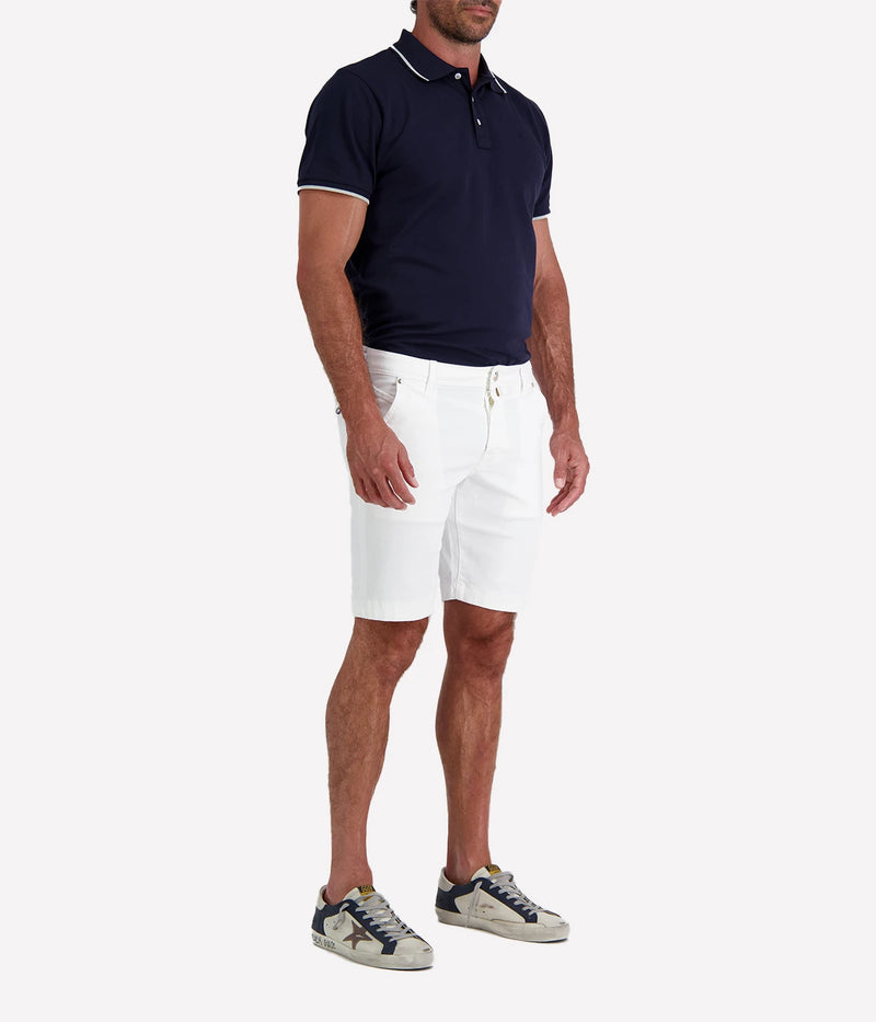 Jacob Cohen Lou Bermuda Shorts in a slim fit with a low waist, featuring a classic 5-pocket design and slant front pockets, crafted from a stretch cotton blend. Made in Italy.