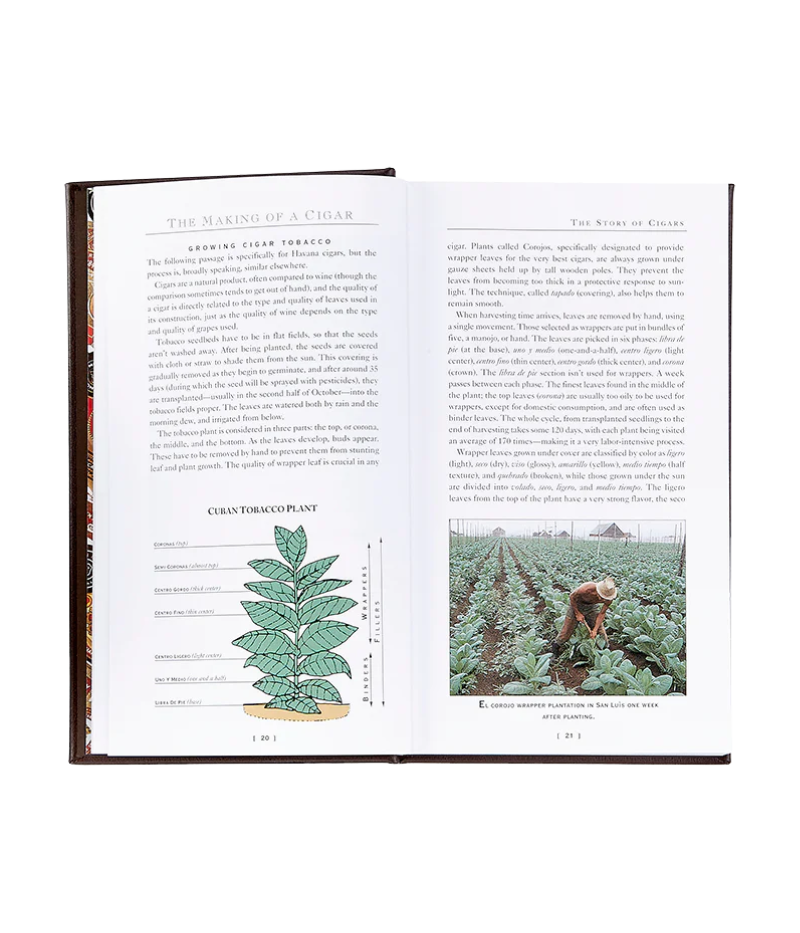 Luxury guide to handmade cigars, featuring 224 pages on cigar history, brands, and tasting techniques with full-colour photography.