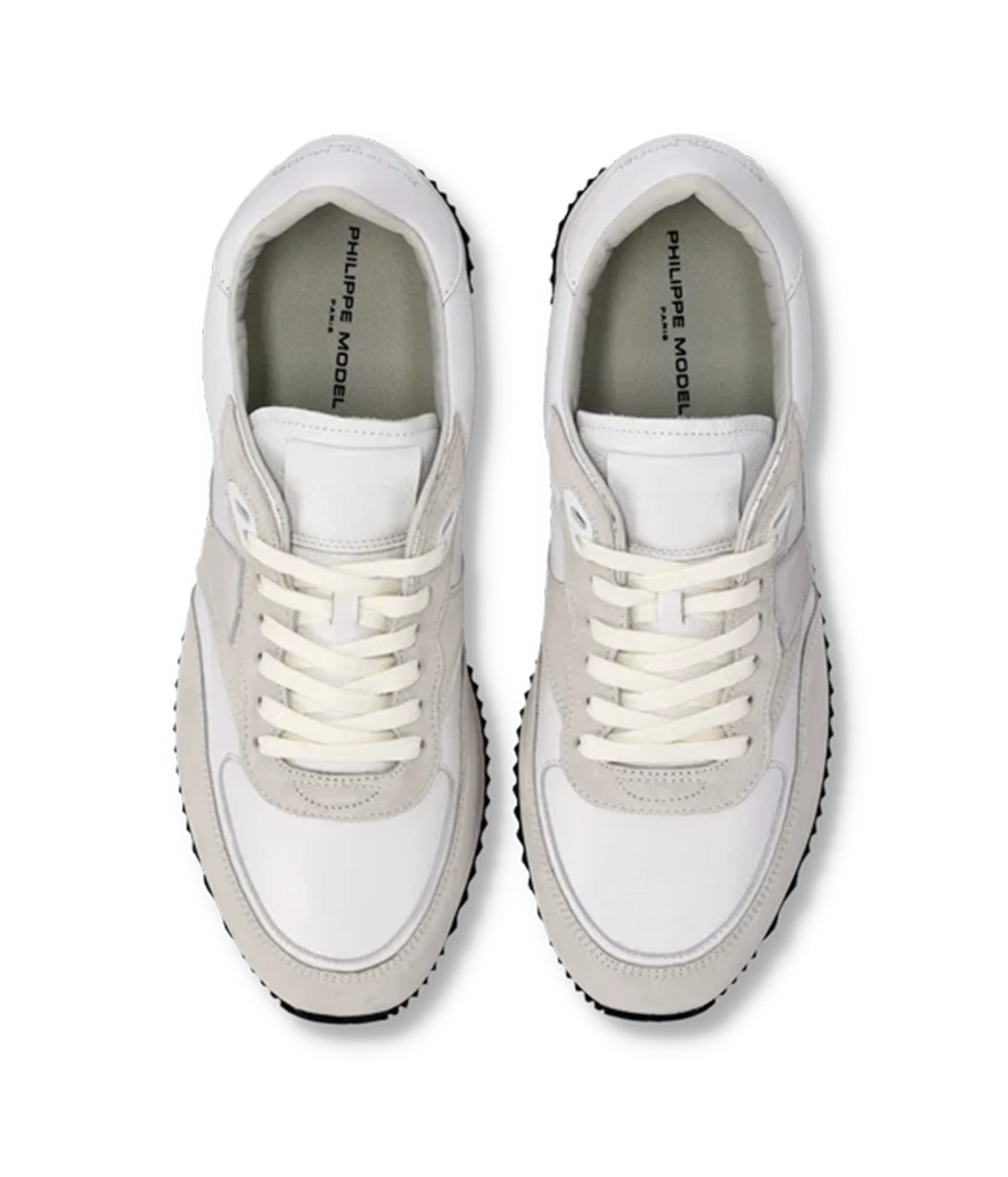 Top view of a pair of Philippe Model Blville Low Man in Veau Daim Blanc