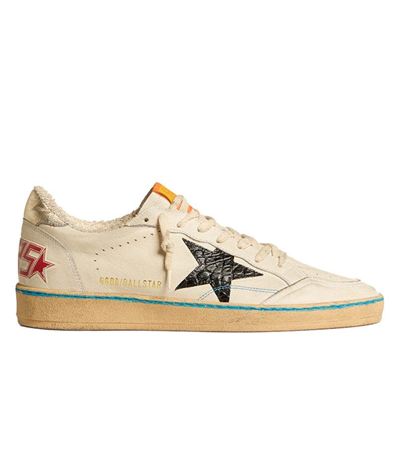 Ball Star Leather Sneaker in White, Black & Platinum