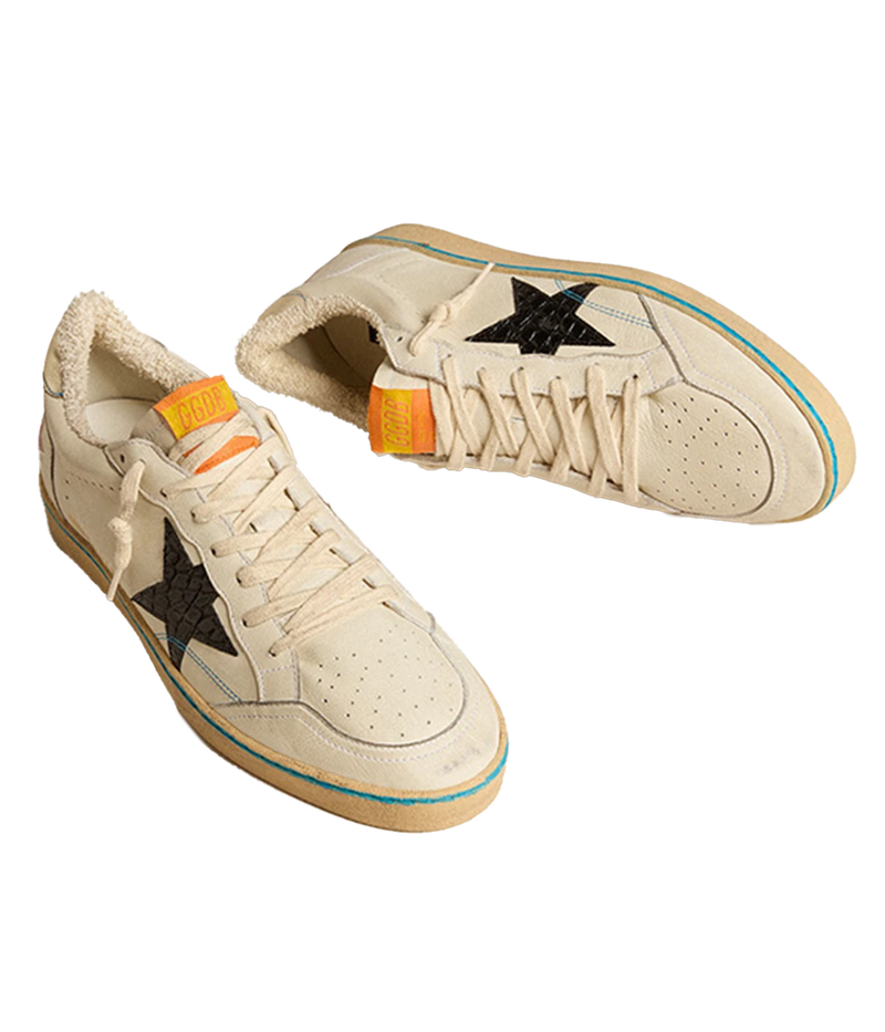 Ball Star Leather Sneaker in White, Black & Platinum