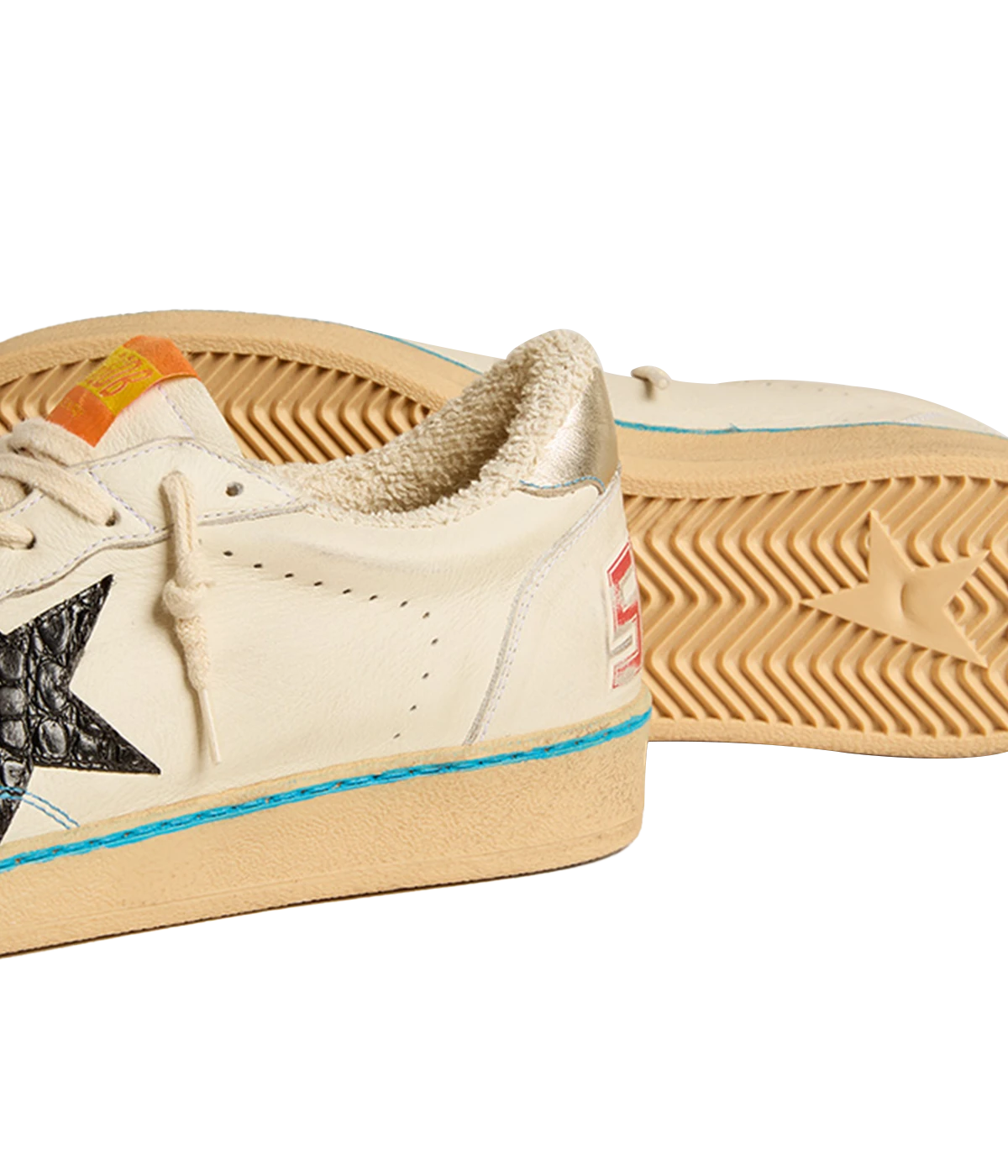 Ball Star Leather Sneaker in White, Black & Platinum