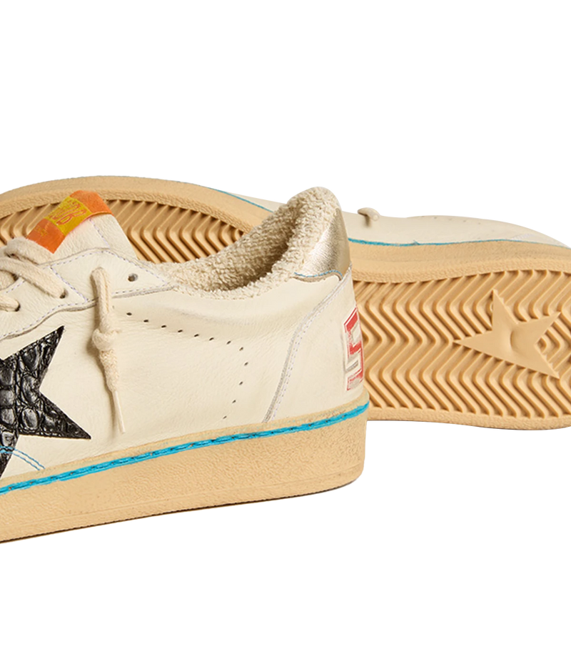 Ball Star Leather Sneaker in White, Black & Platinum