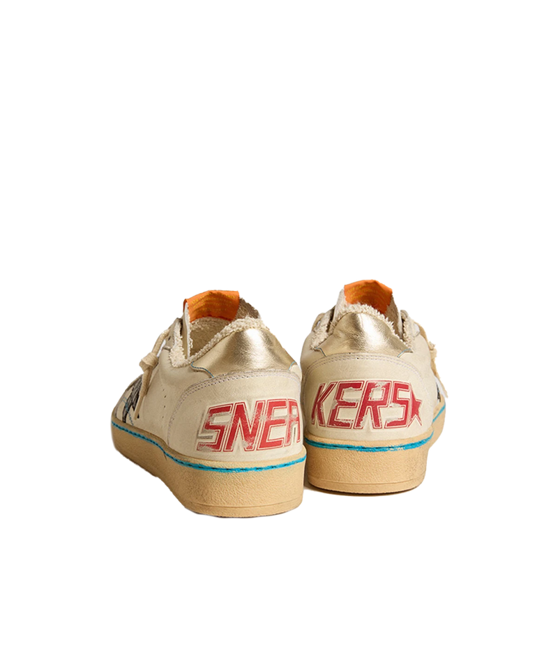 Ball Star Leather Sneaker in White, Black & Platinum
