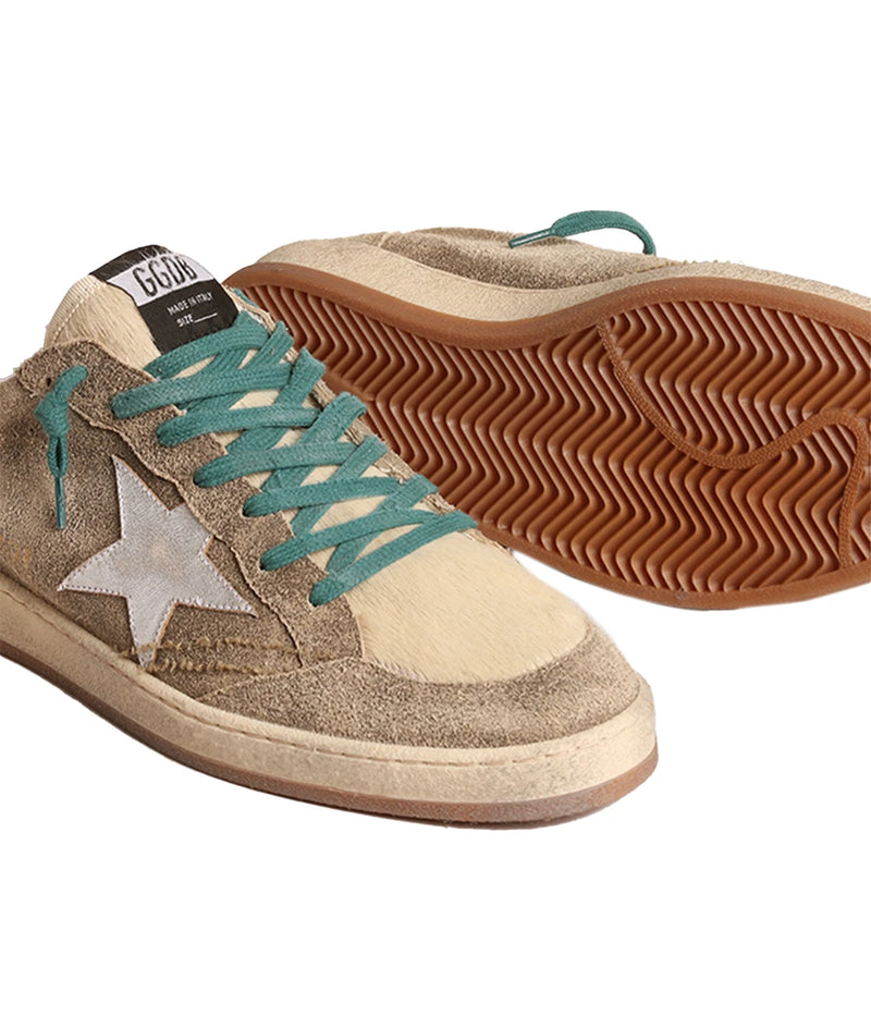 Ball Star Leather Sneaker in Brown, Butter & Silver