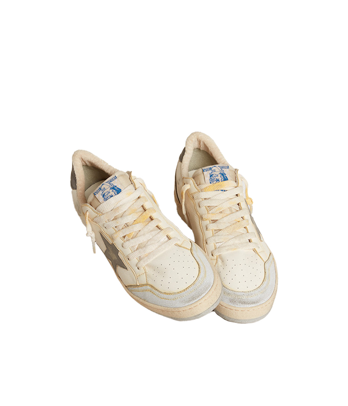 Ball Star Nappa Leather Sneaker in White & Grey