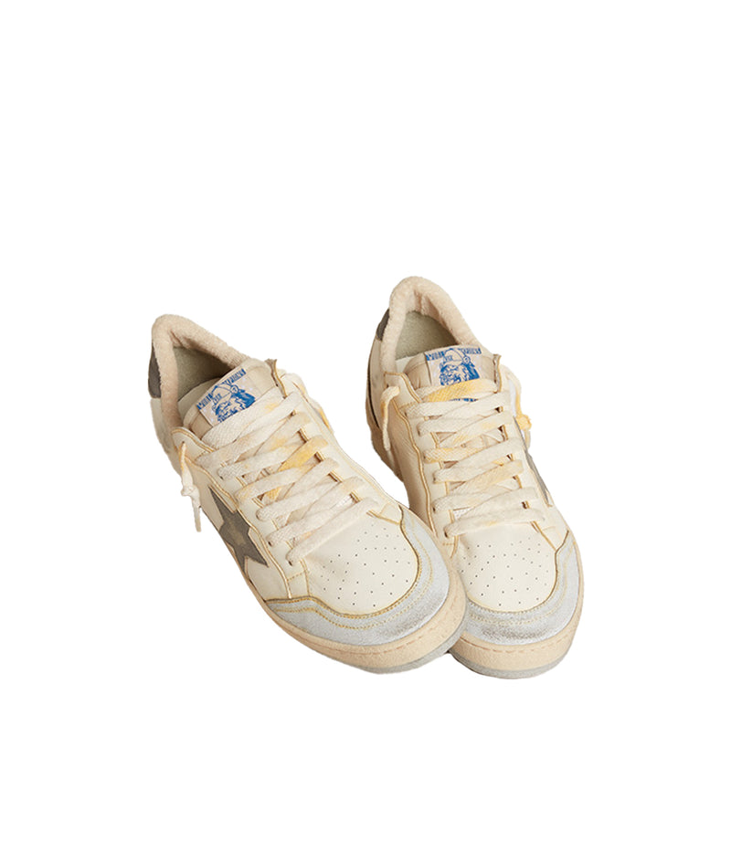 Ball Star Nappa Leather Sneaker in White & Grey