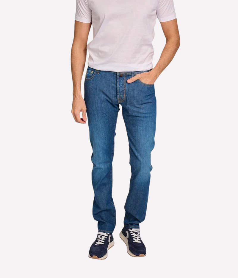 Bard 5 Pkt Slim Fit in 100D White Olive Stripe Patch