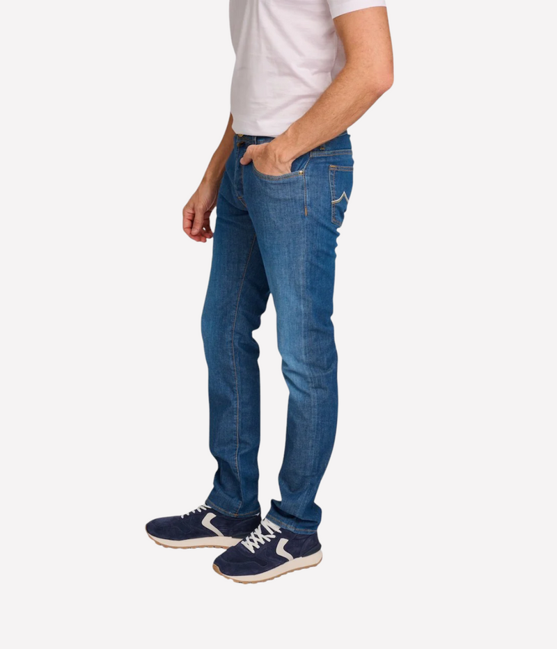 Bard 5 Pkt Slim Fit in 100D White Olive Stripe Patch