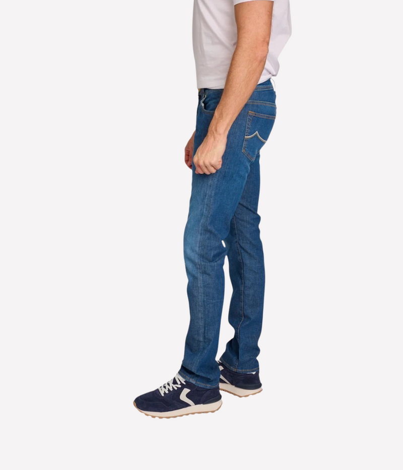 Bard 5 Pkt Slim Fit in 100D White Olive Stripe Patch