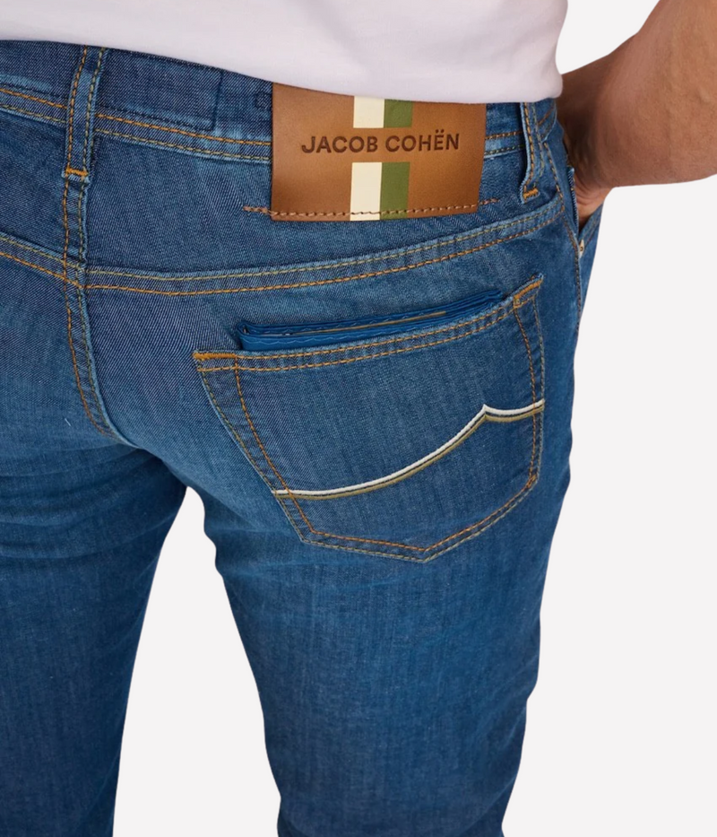 Bard 5 Pkt Slim Fit in 100D White Olive Stripe Patch