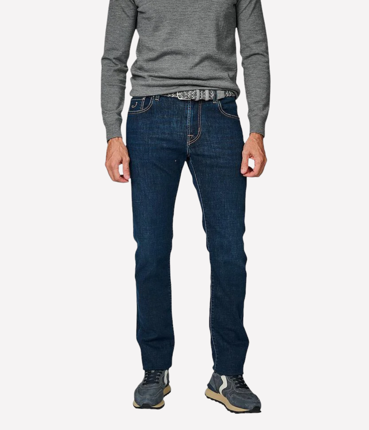 Bard 5 Pkt Slim Fit in 200D Medium Blue Suede Olive Patch