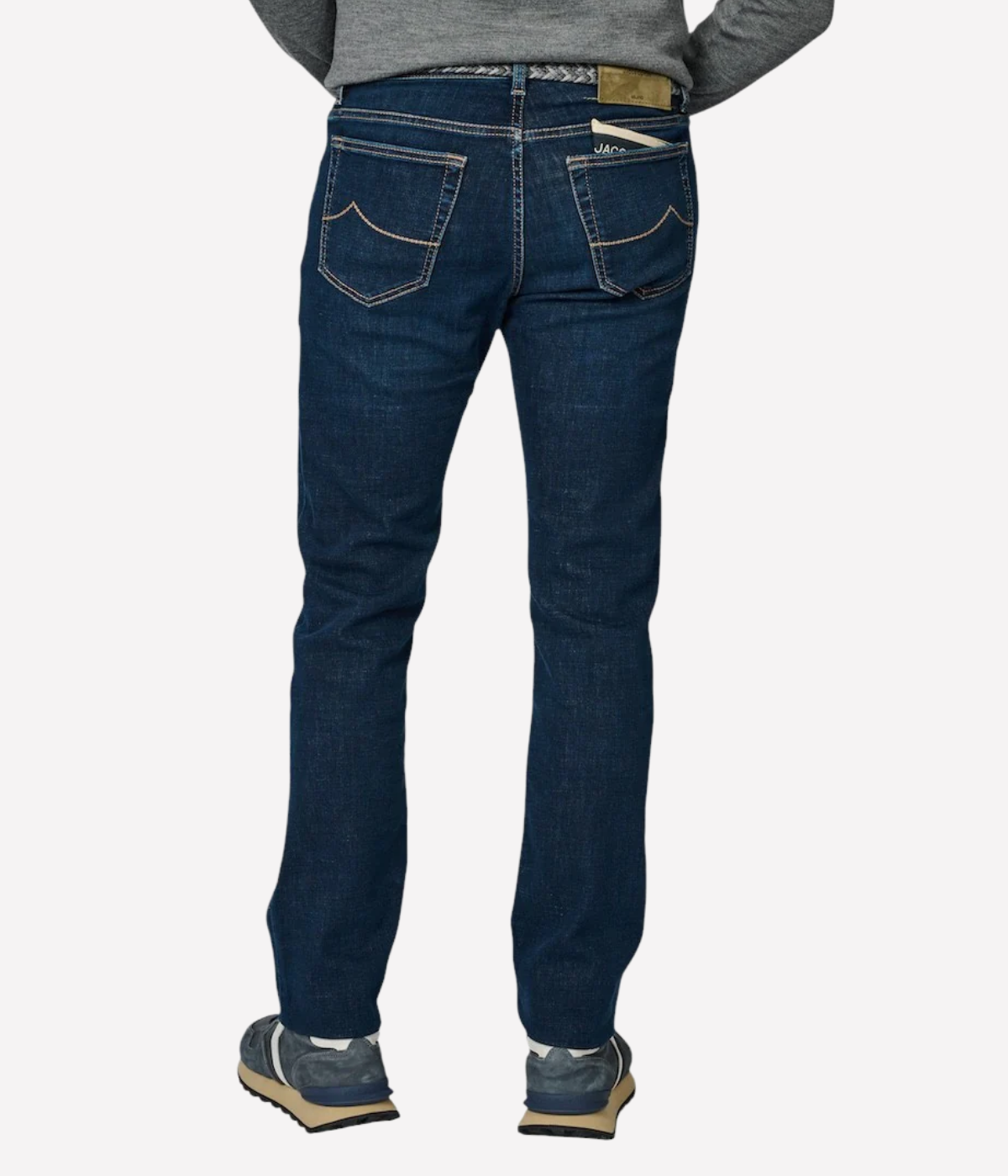 Bard 5 Pkt Slim Fit in 200D Medium Blue Suede Olive Patch