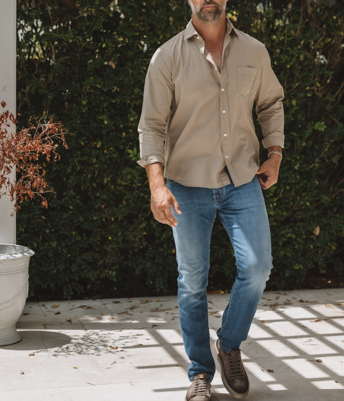 Bard 5 Pkt Slim Fit in 300D Light Blue Mauve Patch