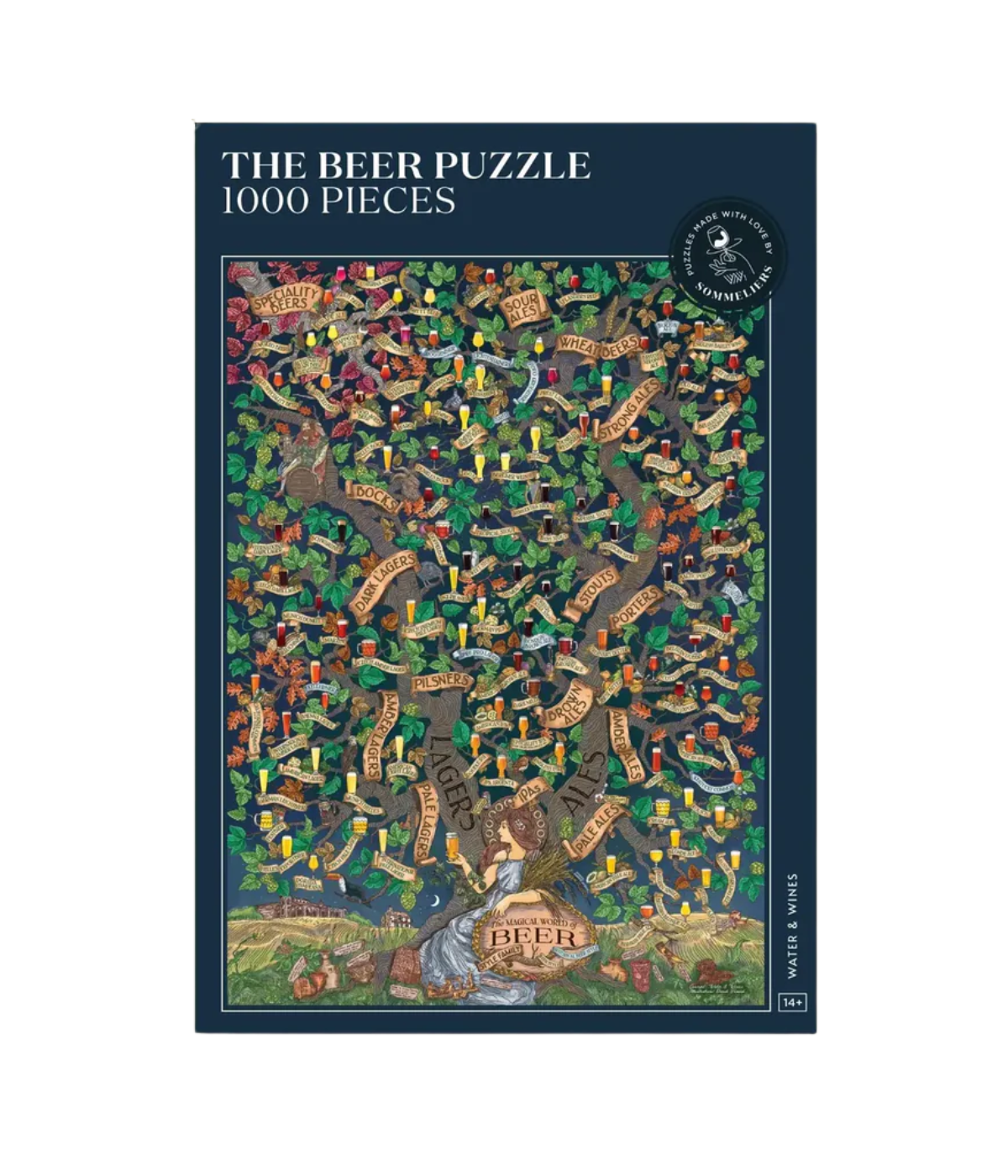 Jigsaw puzzle box with 'The Beer Puzzle' design on a white background