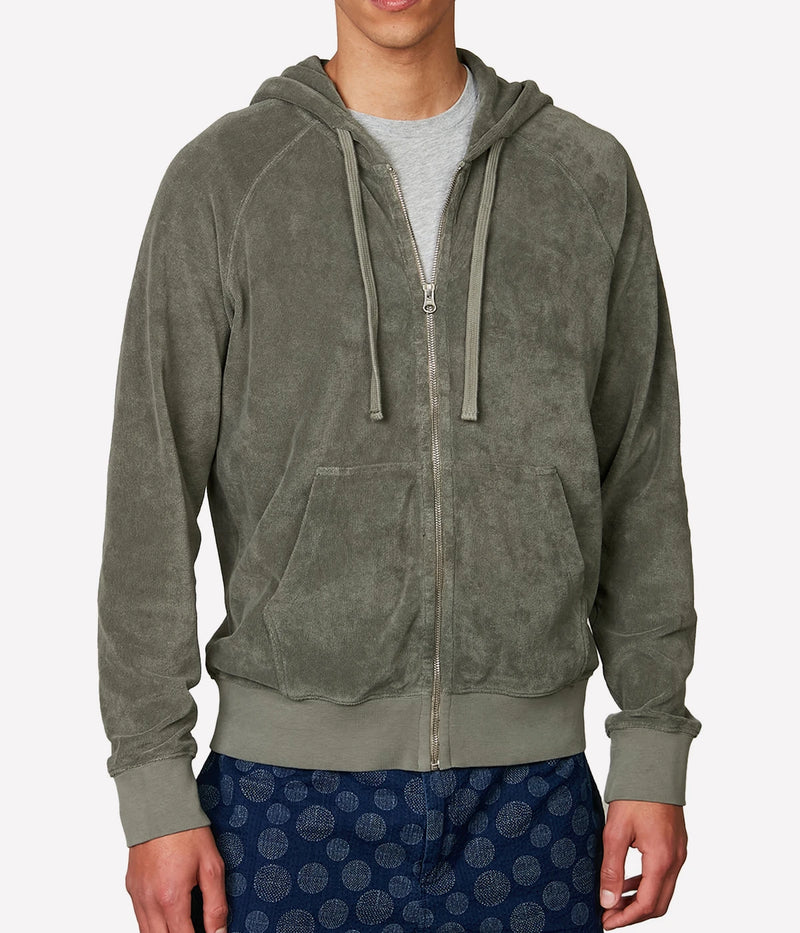 Bouclette Zipper Sweatshirt in Military