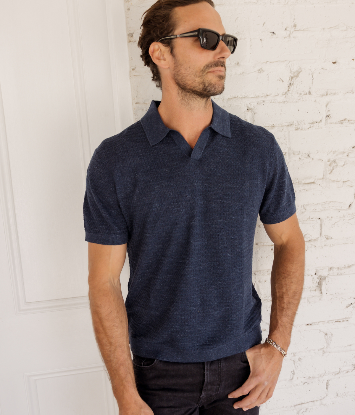 Brenan Knitted Polo in Baltic