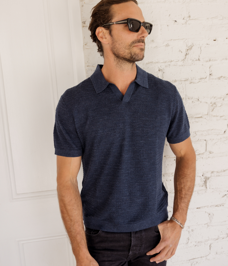 Brenan Knitted Polo in Baltic