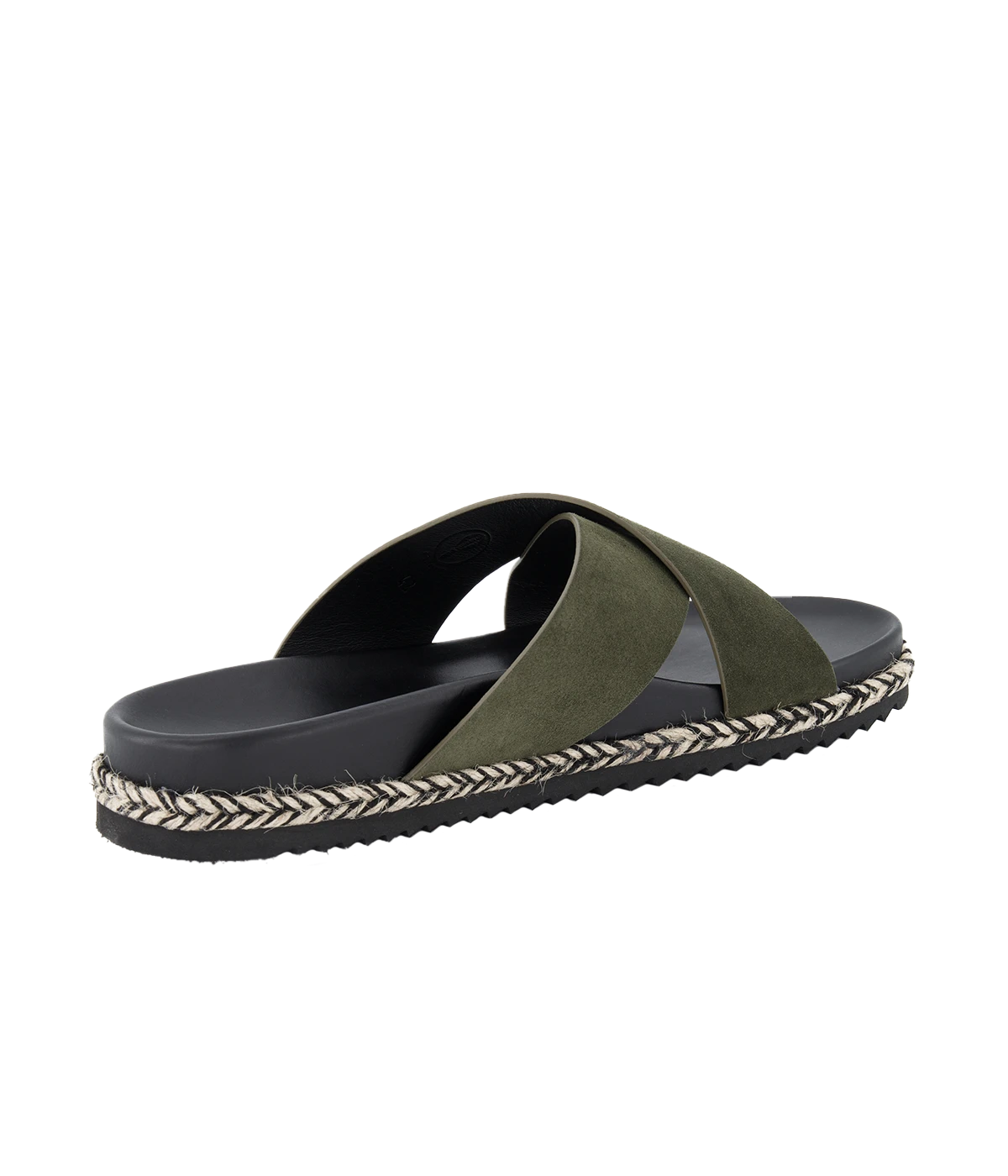 Frescobol Carioca Breno Slides with soft suede cross straps, espadrille-inspired rope detail, and tonal rubber sole for casual summer style.
