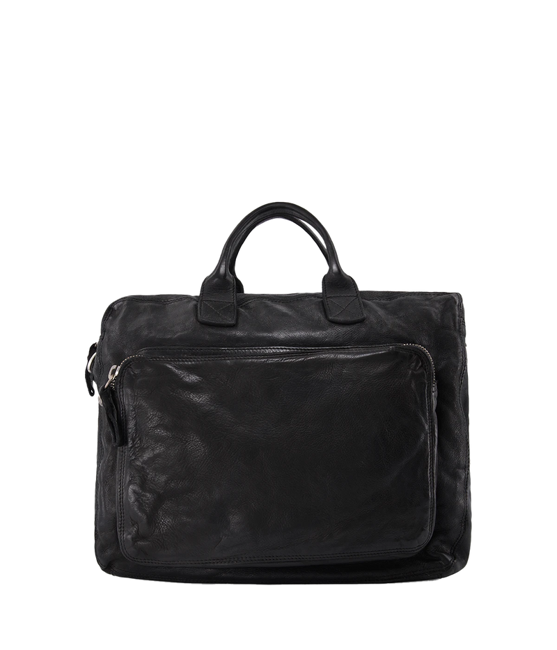 The Campomaggi Leather Briefcase in black is crafted from full-grain Italian leather with a rich, hand-dyed finish. Featuring sturdy top handles, a detachable shoulder strap, and a spacious interior, it’s a timeless blend of function and craftsmanship, perfect for work or travel.