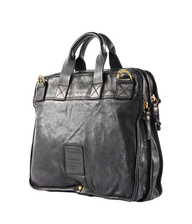 Three-quarter view of Campomaggi Briefcase in Black