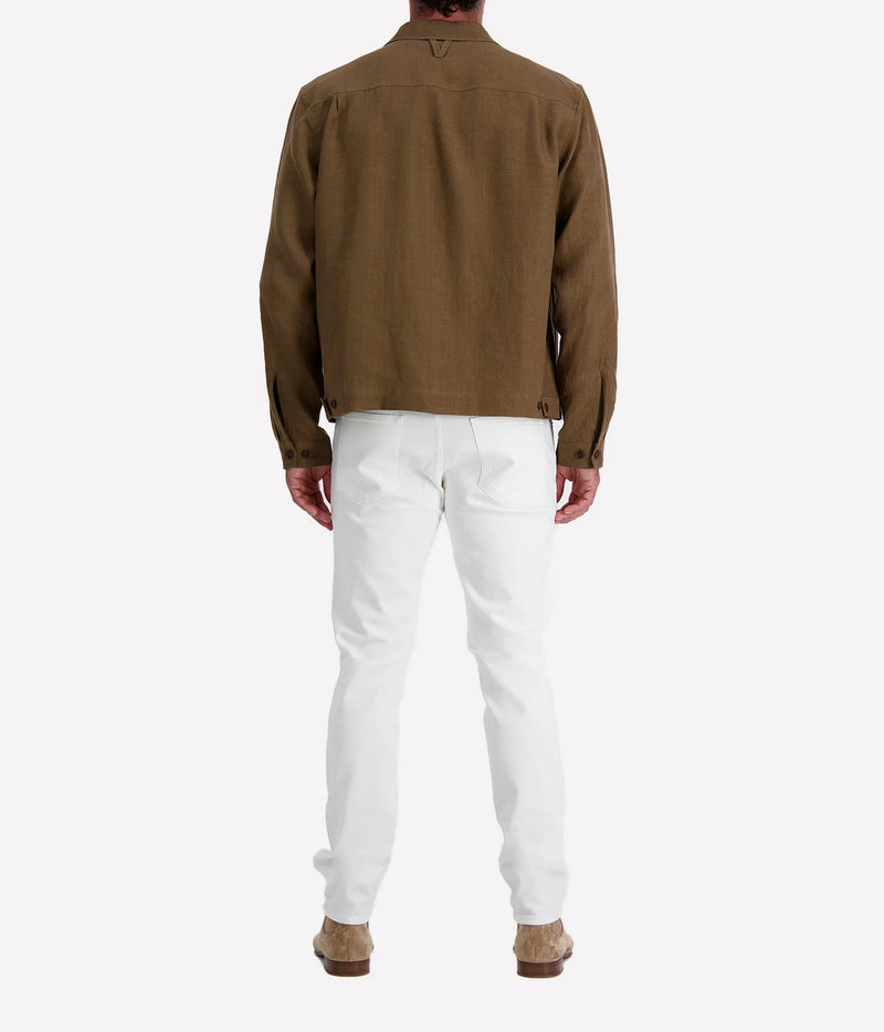 Valstar's linen overshirt with adjustable waist tabs, combining rugged trucker jacket style with a lightweight, breathable design. Perfect for warmer days.