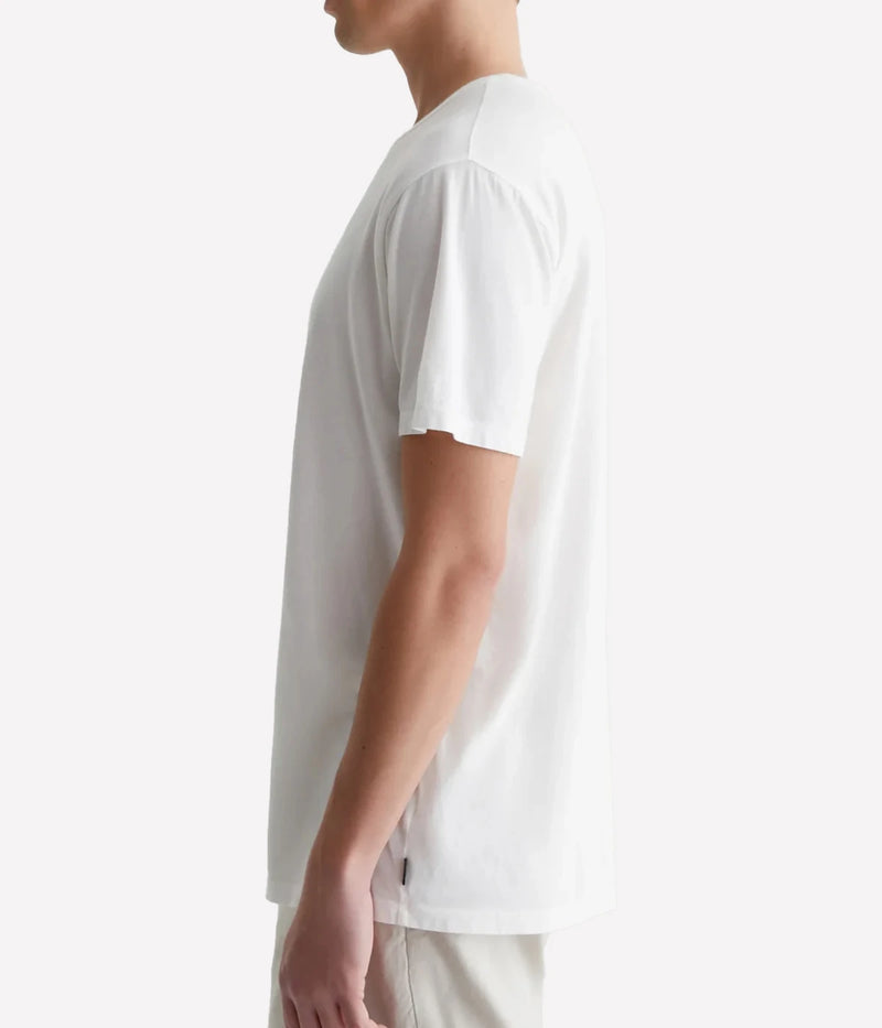 Side profile of the AG Bryce Crew Neck T-Shirt showcasing its clean lines, short sleeves, and smooth 100% cotton fabric for everyday comfort.