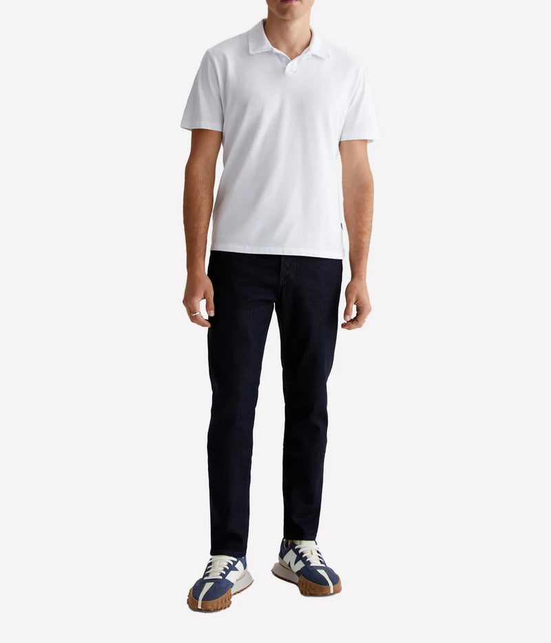 The Bryce Johnny Collar polo shirt, featuring a relaxed neckline with a pointed collar and short sleeves, crafted from lightweight cotton jersey.