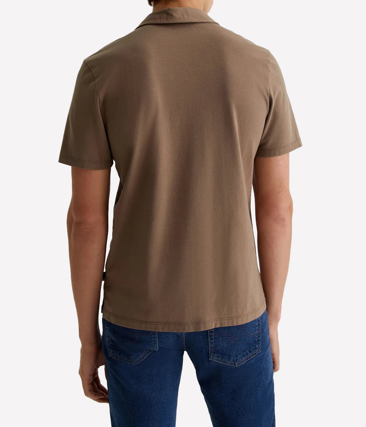 Rear view of the Bryce Johnny Collar polo shirt, highlighting its streamlined silhouette and soft cotton fabric.