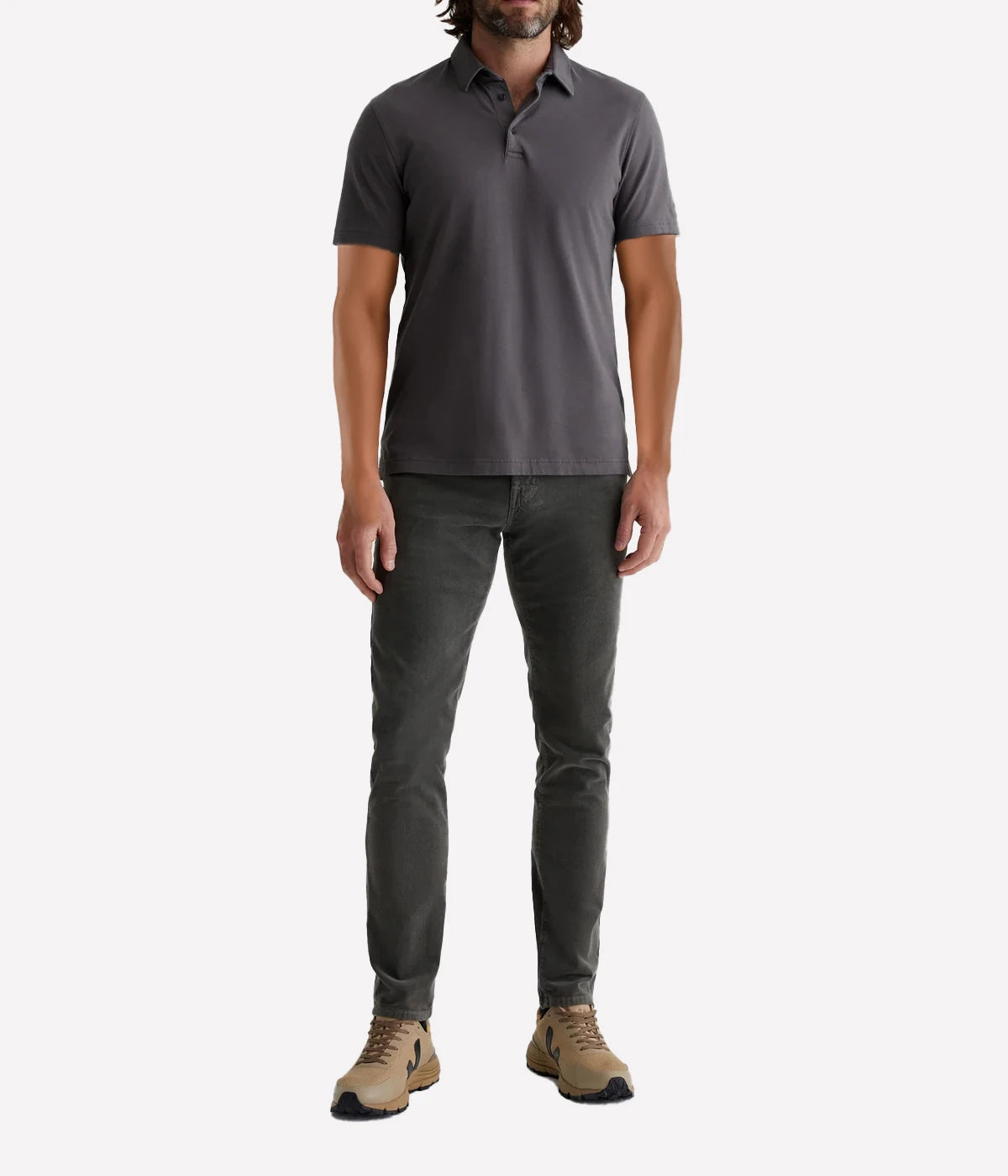 A modern take on the classic polo shirt that provides the comfort and wash and wear ease of a t-shirt. An easy addition in a sleek shade of grey to your summer outfit. 