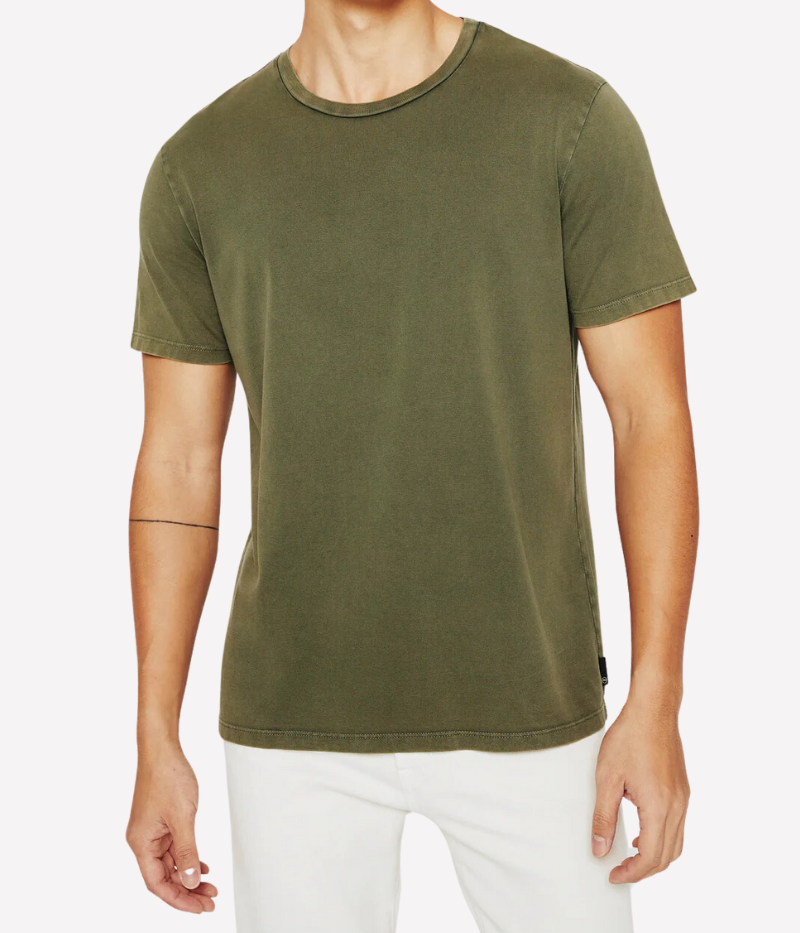 Men’s Bryce crew neck T-shirt in vintage infantry green, featuring a classic fit, short sleeves, and a ribbed neckline for a clean, timeless look.