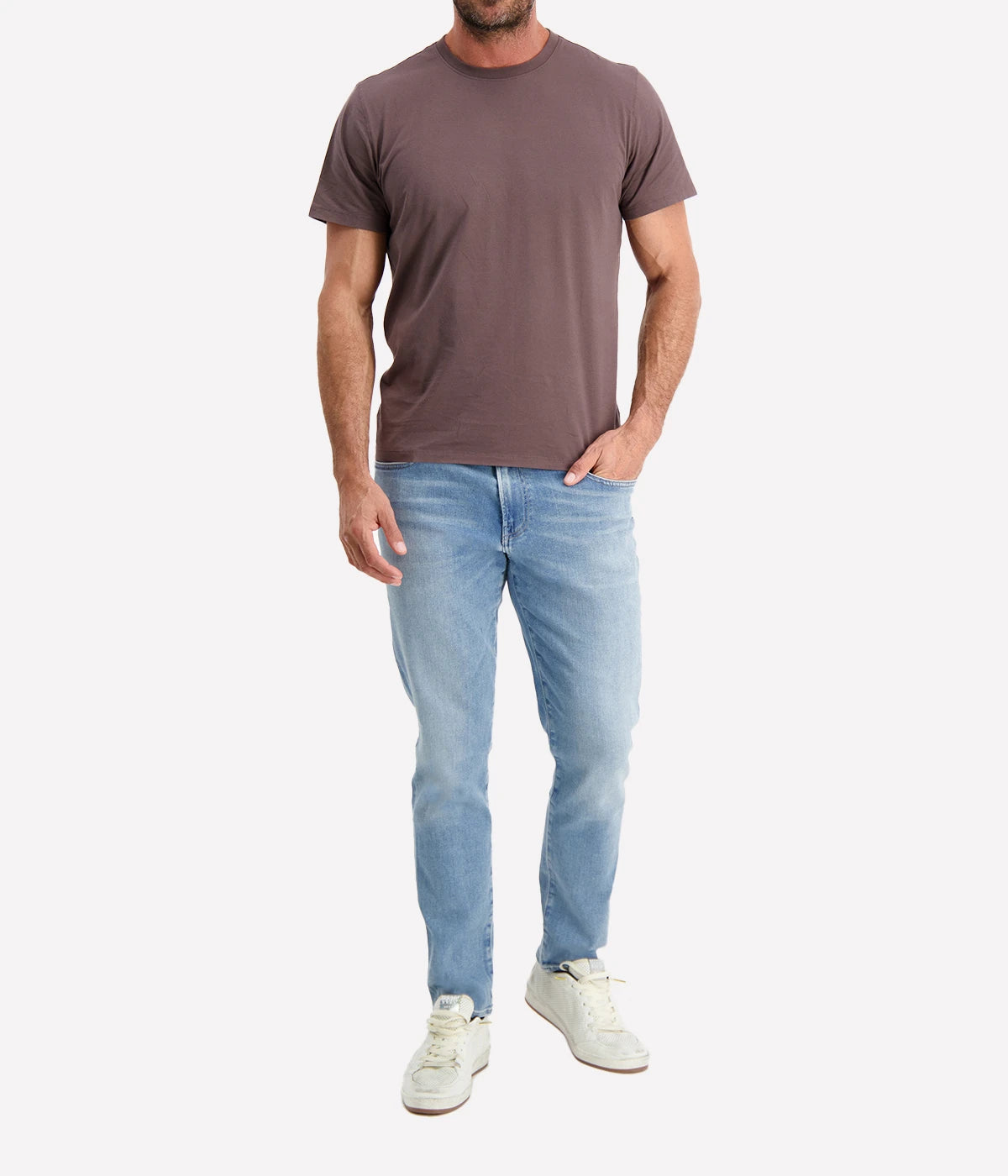 AG Jeans Bryce Crew in Brown Slate – Full Length Front View on Model Cotton Crew Neck T-Shirt