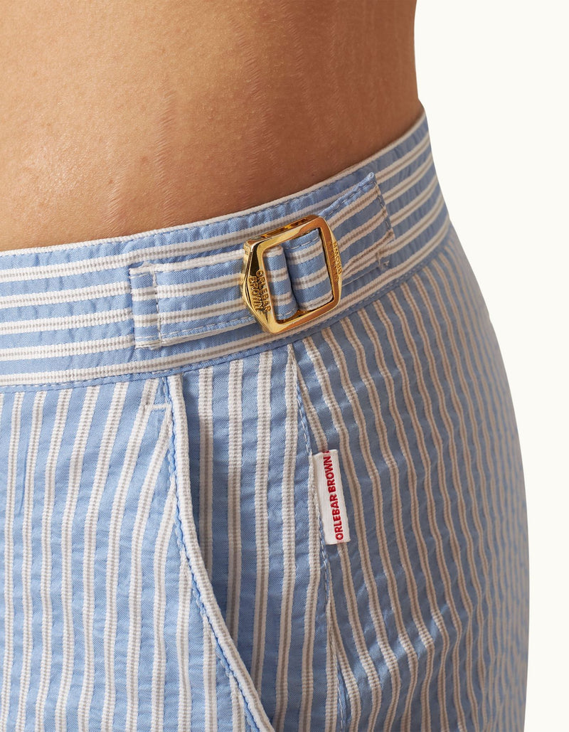 Bulldog Classic Stripe Boardshort in White Light Island Sky