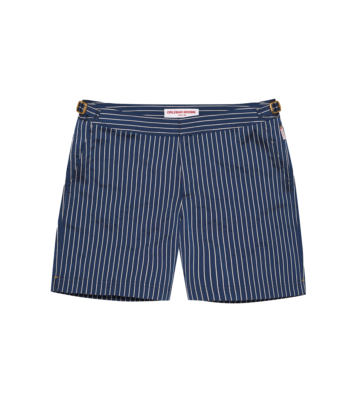 Orlebar Brown Bulldog Classic Stripe Boardshorts in Sand Stripe, featuring a tailored fit with signature side-fasteners and quick-drying fabric. These stylish men’s swim shorts transition effortlessly from beach to bar, combining luxury, comfort, and durability for summer adventures.