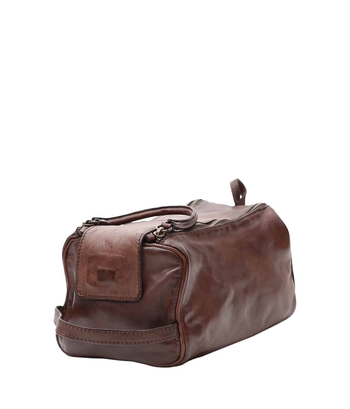 End view of Campomaggi Leather Toiletries Bag in Brown