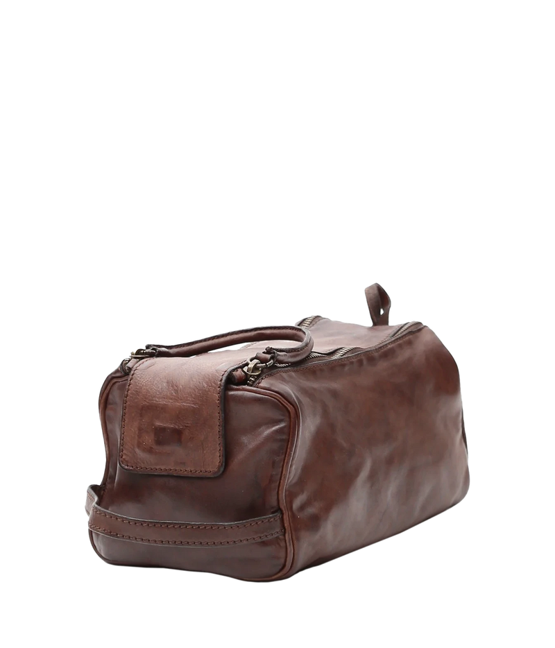 End view of Campomaggi Leather Toiletries Bag in Brown