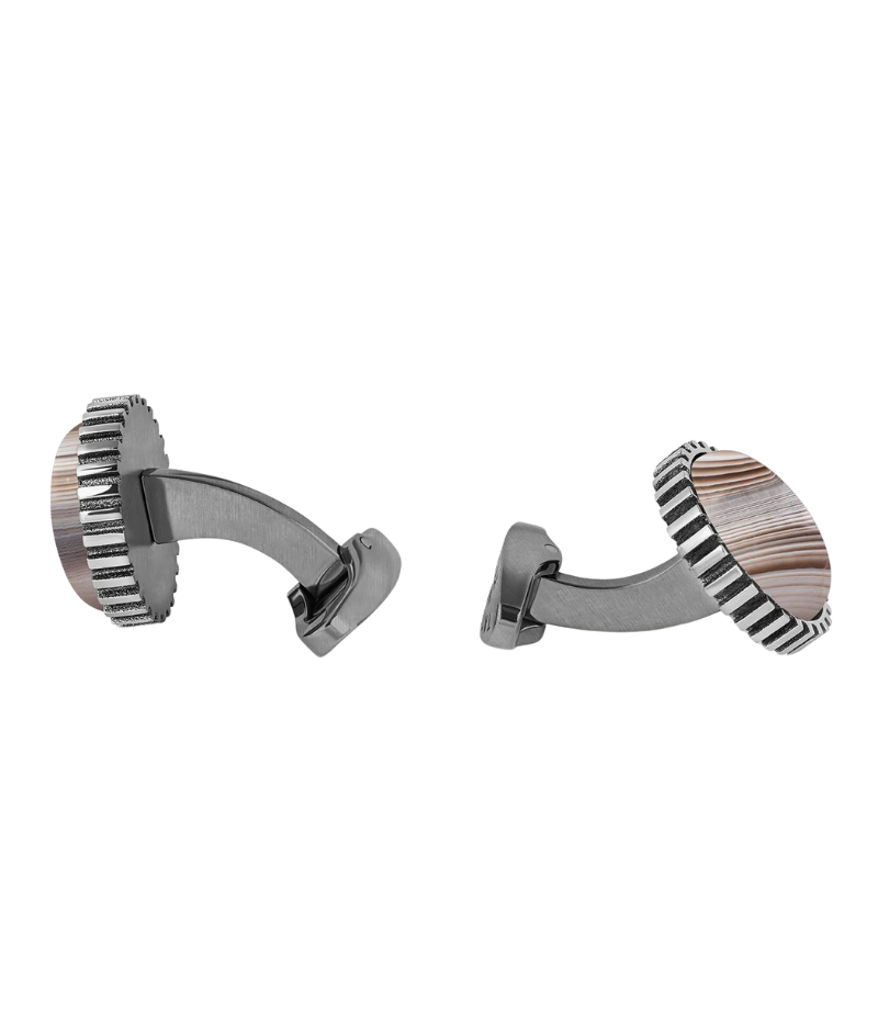 Titanium cufflinks with domed Botswana Agate stone, palladium plating for a sleek, sophisticated look.