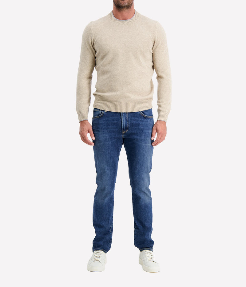 Crew Long Sleeve in Beige Grey Trim